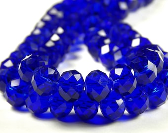 21 Inch Strand - 10mm x 8mm Cobalt Blue Glass Rondelle Beads - Glass Beads - Glass Rondelles - Dark Blue Abacus Beads - Jewelry Supplies