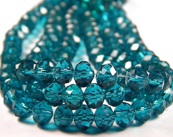 16 Inch Strand - 8mm x 6mm Dark Cyan Glass Rondelle Beads - Glass Beads - Glass Rondelles - Blue Green Abacus Beads - Jewelry Supplies
