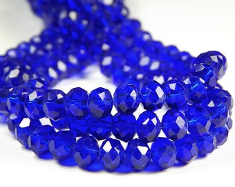 17.5 Inch Strand - 8mm x 6mm Cobalt Blue Glass Rondelle Beads - Glass Beads - Glass Rondelles - Dark Blue Abacus Beads - Jewelry Supplies