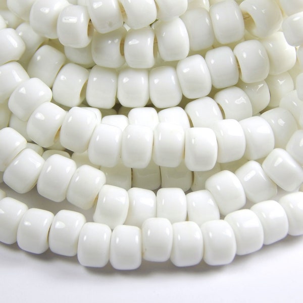 50 Pcs - 9x6mm White Glass India Crow Beads - Crow Rollers - White Beads - Glass Pony Beads - Large Hole - Pony Beads - Jewelry Supplies