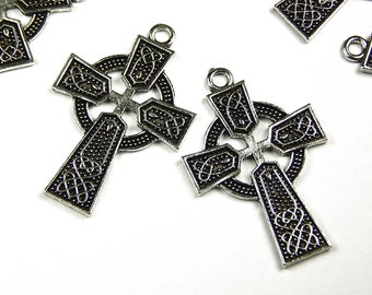 5 Pcs - Tibetan Silver Celtic Cross Pendant - 40x21x2mm - Antique Silver Charms - Pendants - Religious - Gothic - Jewelry Supplies