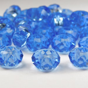 5 Pcs - 14mm x 8mm Faceted Sapphire Blue Glass European Beads - Large Hole Beads - No Core - Rondelle - Jewelry Supplies