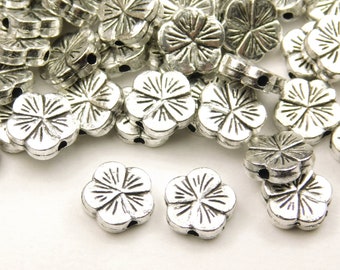 25 Pcs - 9x9.5x3mm Tibetan Style Silver Flower Spacer Beads - Flower Spacers - Metal Spacer Beads - Antique Silver - Jewelry Supplies