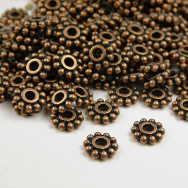 50 Pcs - 6.5mm Copper Daisy Spacer Beads - Daisy Spacers - Metal Spacer Beads - Copper Spacers - Jewelry Supplies