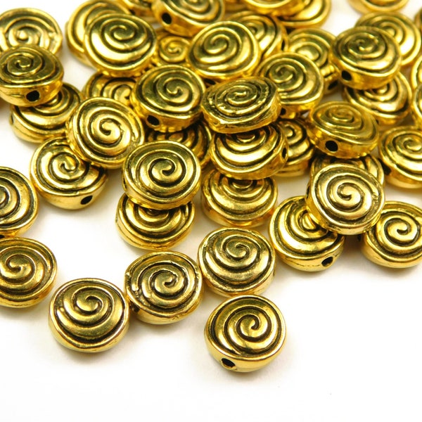 25 Pcs - 8x4mm Antique Gold Spacer Beads - Spiral - Flat Round - Metal Spacer Beads - Jewelry Supplies - Craft Supplies