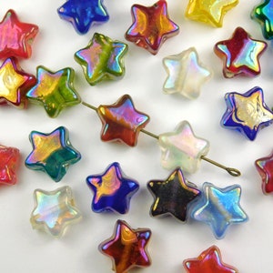 20 Pcs - All Mixed Up India Glass Star Beads - AB - 12-13mm - Assorted Colors - Glass Beads - Celestial - Jewelry Supplies - Craft Supplies