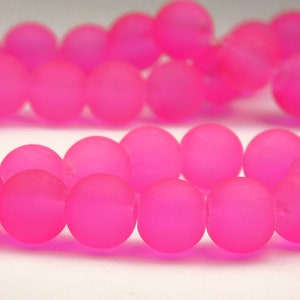 15 Inch Strand - 10mm Round Transparent Hot Pink Frosted Glass Beads - Sea Glass Beads - Pink Frosted Beads - Jewelry Supplies