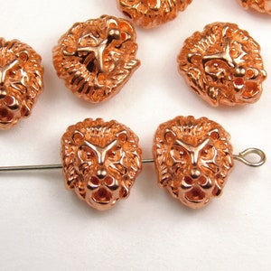 3個 - 12x13x8mm ローズゴールド ライオンヘッド スペーサービーズ - ライオンスペーサー - ライオンヘッド - ローズゴールド スペーサービーズ - メタルスペーサー - ジュエリー用品