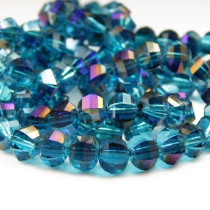 18.5 Inch Strand - 8x7mm AB Color Plated Cadet Blue Glass Rondelle Beads - Plated Blue Glass Beads - Polygon Beads - Jewelry Supplies