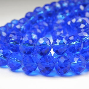 22 Inch Strand - 10mm x 7mm Blue Glass Rondelle Beads - Glass Beads - Glass Rondelles - Medium Blue Abacus Beads - Jewelry Supplies
