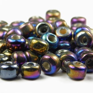 50 Pcs - 9x6mm Coated Blue Iris Glass India Crow Beads - Crow Rollers - Glass Pony Beads - Jewelry Supplies - Blue AB - Large Hole