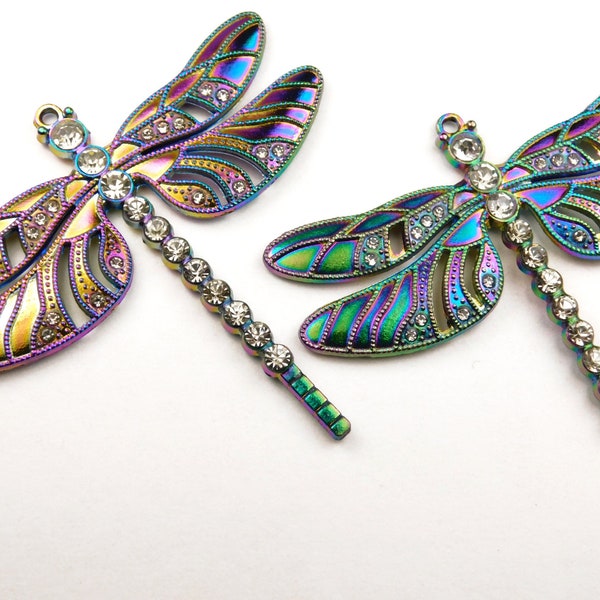 1 Pc - 64x70x5mm Vintage Style Tibetan Silver Dragonfly Pendant - Multi-Color Enamel And Rhinestones - Dragonfly Pendant - Jewelry Supplies