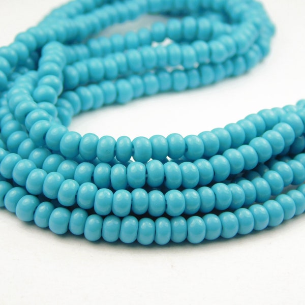 20 Inch Strand - 6/0 Czech Glass Seed Beads - Opaque Turquoise Blue - Glass Seed Beads - Jewelry Supplies - Jewelry Making