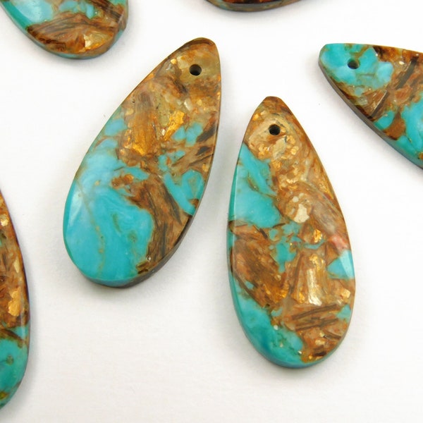 1 Pc - 34x16x4mm Synthetic Turquoise And Bronzite Pendant Bead - Focal Pendant - Gemstone Pendant - Jewelry Supplies