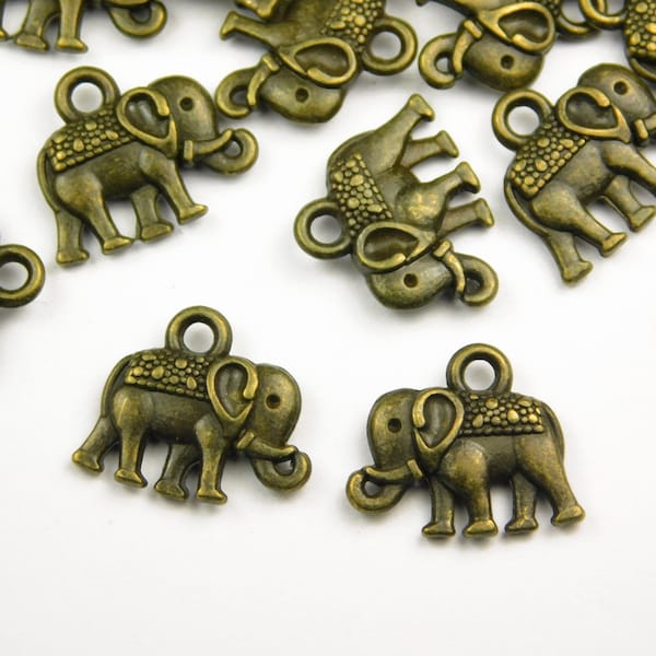 10 Pieces Antique Bronze Tibetan Style Elephant Charms - 14mmx12mm - Bronze Elephant Charms - Jewelry Supplies - Craft Supplies