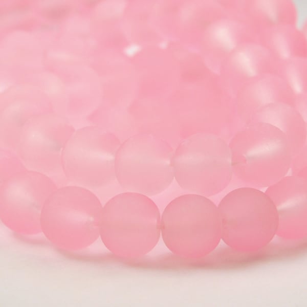15.5 Inch Strand - 8mm Round Transparent Pearl Pink Frosted Glass Beads - Sea Glass Beads - Jewelry Supplies