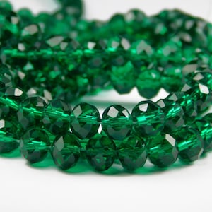 16 Inch Strand - 8mm x 6mm Emerald Green Glass Rondelle Beads - Glass Beads - Glass Rondelles - Green Abacus Beads - Jewelry Supplies