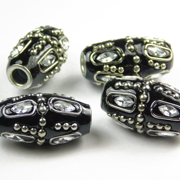 1 Piece Handmade Kashmiri Beads - 27x16mm Beads - Indonesia Beads - Focal Bead - Black - Silver - Spacer Beads - Jewelry Supply