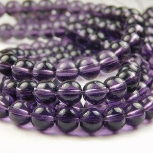 8mm Round Clear Purple Glass Beads - 11 Inch Strand - Purple Beads - Spacer Beads - Jewelry Supplies - Craft Supplies