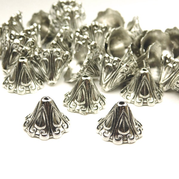 10 or 20 Pcs - 15mm x 10mm Antique  Silver Bead Caps - Cone Caps - Bead End Caps - Tassel Caps - Jewelry Supplies - Craft Supplies