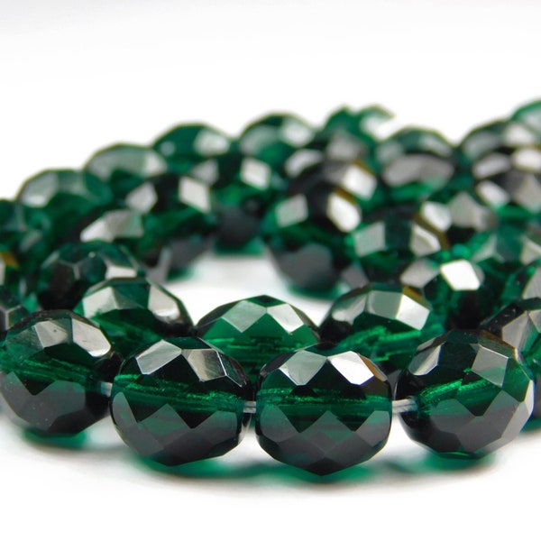 20 Pcs - 10mm Faceted Czech Glass Beads - Emerald Green - Glass Beads - Green Preciosa Czech Beads - Jewelry Supplies - Craft Supplies