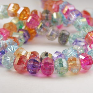 15 Inch Strand - 8x7mm AB Color Plated Glass Rondelle Beads - Multicolor Glass Beads - Polygon Beads - Jewelry Supplies