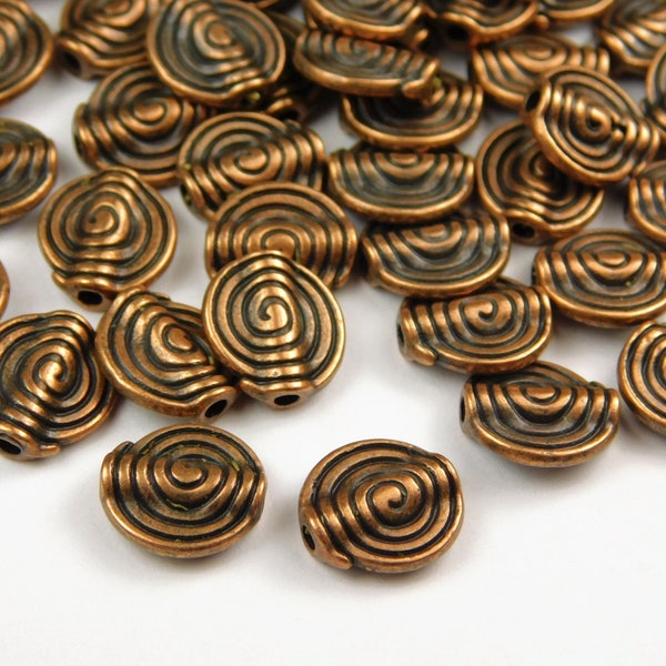 10 or 25 Pcs - 11.5x4mm Antique Copper Spacer Beads - Spiral - Flat Round - Metal Spacer Beads - Jewelry Supplies - Craft Supplies