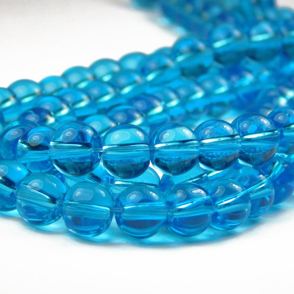 11 Inch Strand - 8mm Round Transparent Aquamarine Blue Glass Beads - Blue Glass - Spacer Bead - Jewelry Supplies - Craft Supplies
