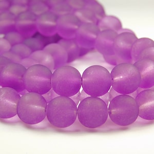 15 Inch Strand - 10mm Round Transparent Violet Frosted Glass Beads - Sea Glass Beads - Purple Frosted Beads - Glass Beads - Jewelry Supplies