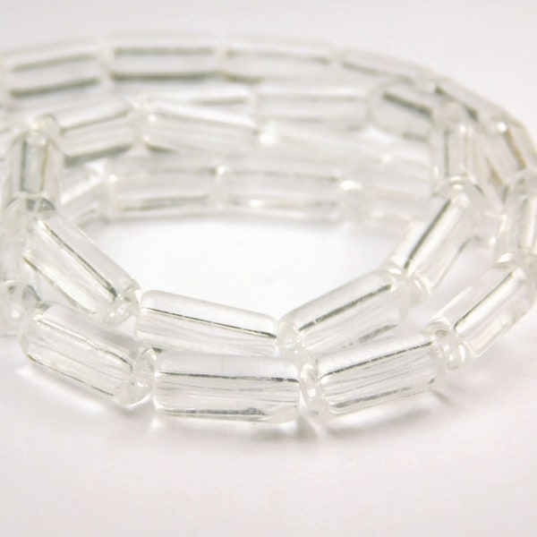 12-1/2 Inch Strand - 15x6mm Clear Glass Tube Beads - Clear Glass Beads - Glass Beads - Jewelry Supplies - Craft Supplies