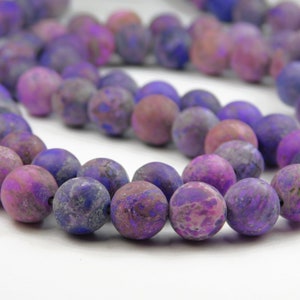 15 Inch Strand - 8mm Round Purple Frosted Natural Turquoise Beads - Round Beads - Gemstone Beads - Purple Gemstone Beads - Jewelry Supplies