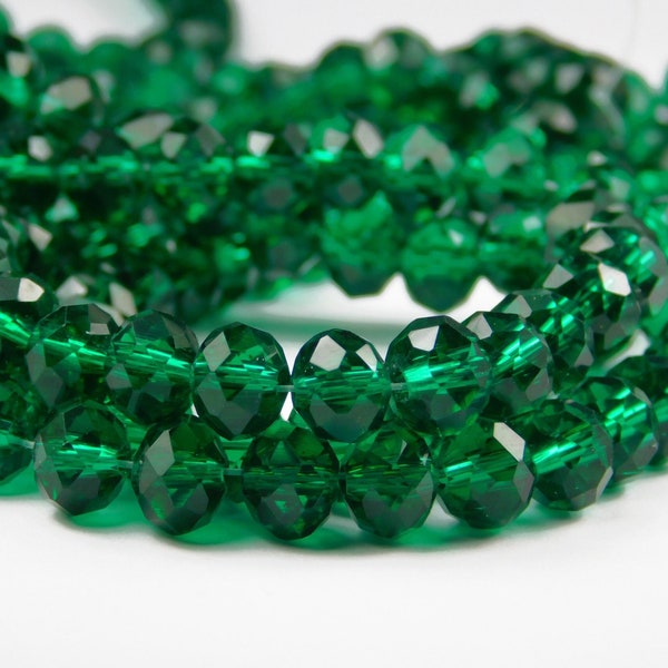 21 Inch Strand - 10mm x 8mm Emerald Green Glass Rondelle Beads - Glass Beads - Glass Rondelles - Green Abacus Beads - Jewelry Supplies