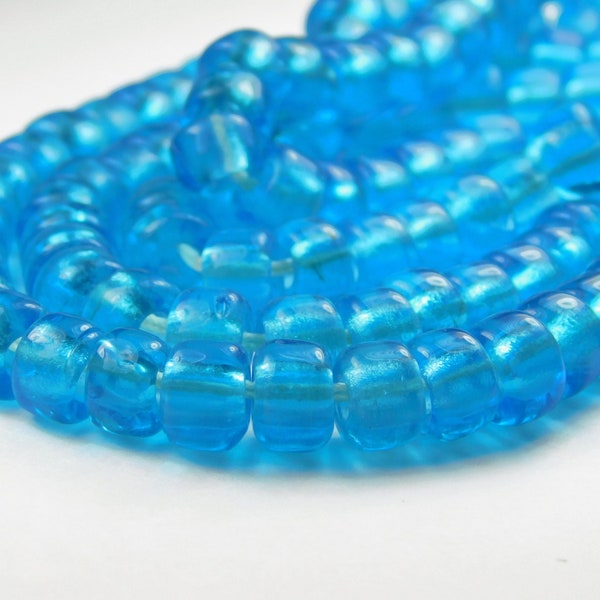 50 Pcs - 9x6mm Transparent Light Aqua Blue Glass India Crow Beads - Crow Rollers - Glass Pony Beads - Large Hole - Jewelry Supplies