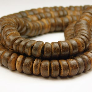 15.5 Inch Strand - 8x2.5~6mm Brown Coconut Rondelle Beads - Natural Beads - Natural Coconut Beads - Jewelry Supplies