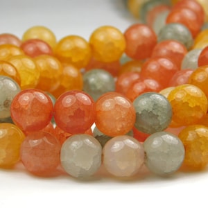 15 Inch Strand - 10mm Round Imitation Dragon Veins Beads - Orange Mix - Crackle Glass Beads