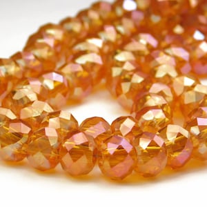 5 Pcs - 10mm x 7mm Faceted Orange AB Glass European Beads - Large Hole Beads - No Core - Rondelle - Colorful - Jewelry Supplies