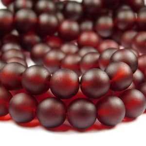15 Inch Strand - 12mm Round Transparent Dark Red Frosted Glass Beads - Sea Glass Beads - Frosted Beads - Glass Beads - Jewelry Supplies