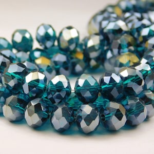 15.5 Inch Strand - 8mm x 6mm Teal AB Glass Rondelle Beads - Glass Beads - Glass Rondelles - Blue Green Abacus Beads - Jewelry Supplies