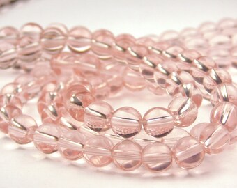 15 Inch Strand - 6mm Round Transparent Misty Rose Glass Beads - Pink - Spacer - Jewelry Making Supply- Crafts