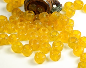 50 Pcs - 9x6mm Transparent Yellow Glass India Crow Beads - Jonquil - Crow Rollers - Glass Pony Beads - Large Hole - Jewelry Supplies