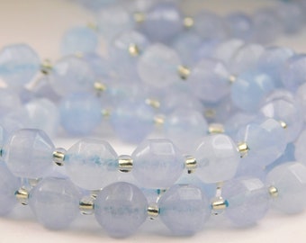 7.5 Inch Strand - 8mm Natural Faceted White Jade Beads - Imitation Aquamarine - Gemstone Beads - Jewelry Supplies - Blue Gemstone