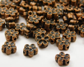 25 or 50 Pcs - 7x3.5mm Antique Copper Flower Spacer Beads - Metal Spacer Beads - Copper Spacer Beads - Spacer Beads - Jewelry Supplies