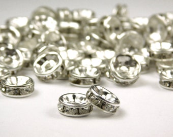 Silver W/ Crystal Rhinestone Wavy Edge Rondelle Spacer Beads - View #6