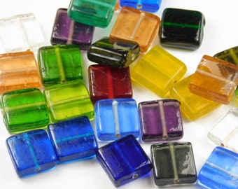 18 Pieces - 15mm Square India Glass Beads - Flat Square Beads - Focal Beads - Mixed Colors - Glass Beads - Jewelry Supplies - Craft Supplies