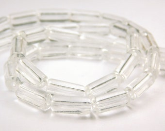 12-1/2 Inch Strand - 15x6mm Clear Glass Tube Beads - Clear Glass Beads - Glass Beads - Jewelry Supplies - Craft Supplies