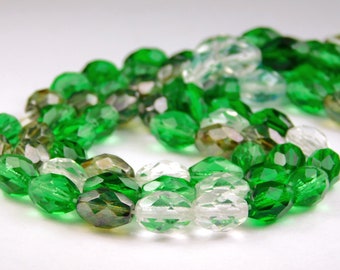 30Pcs - 9mm x 7mm Faceted Mix Fire Polished Preciosa Czech Glass Beads - Czech Glass Beads - Multi-Color Green Mix - Jewelry Supplies