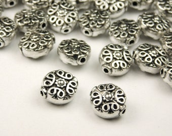 10 or 25 Pcs - 11x10x6mm Antique Silver Spacer Beads - Flat Round - Metal Spacer Beads - Jewelry Supplies - Craft Supplies