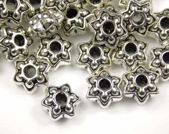 20 Pcs - 9x6mm Tibetan Silver Spacer Beads -- Rondelle - Metal Spacers - Jewelry Supplies - Silver Star Spacers - Silver Flower Bead