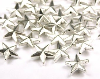 20 Pieces - 12x12x4mm Antique Silver Star Beads - Metal Spacer Beads - Silver Supplies - Jewelry Supplies - Craft Supplies