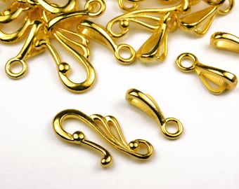 5 or 10 Sets - Tibetan Style Gold S-Hook Clasps - Hook Clasps - Findings - Gold Clasps - Closures - Jewelry Supplies - Craft Supplies